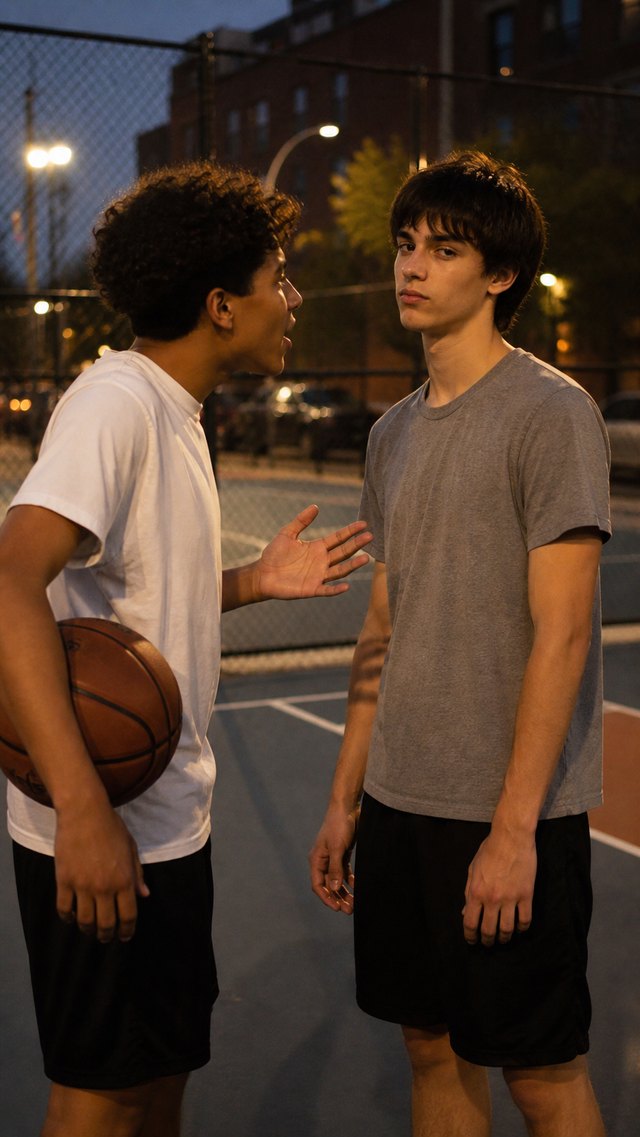 Two players debating a call on an outdoor court